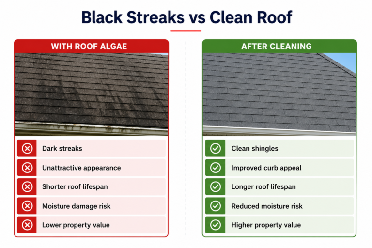Black streaks vs clean roof