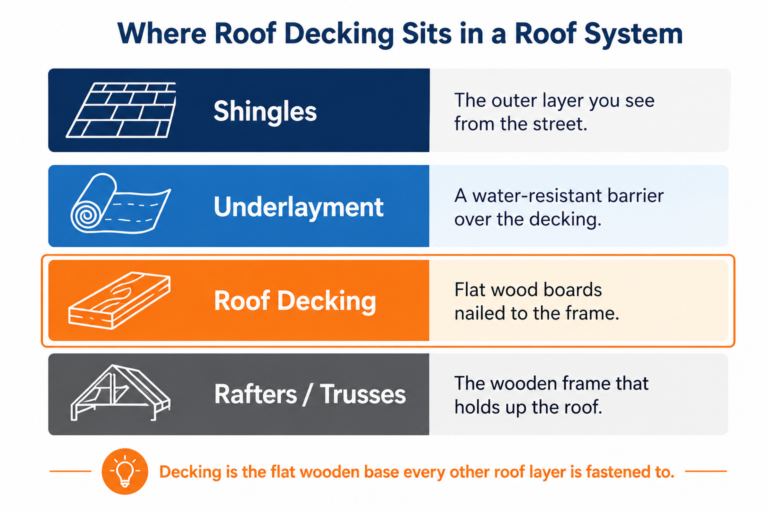 Roof decking in a roof system