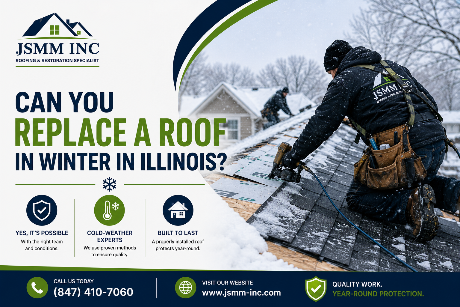 Roof replacement in winter snow