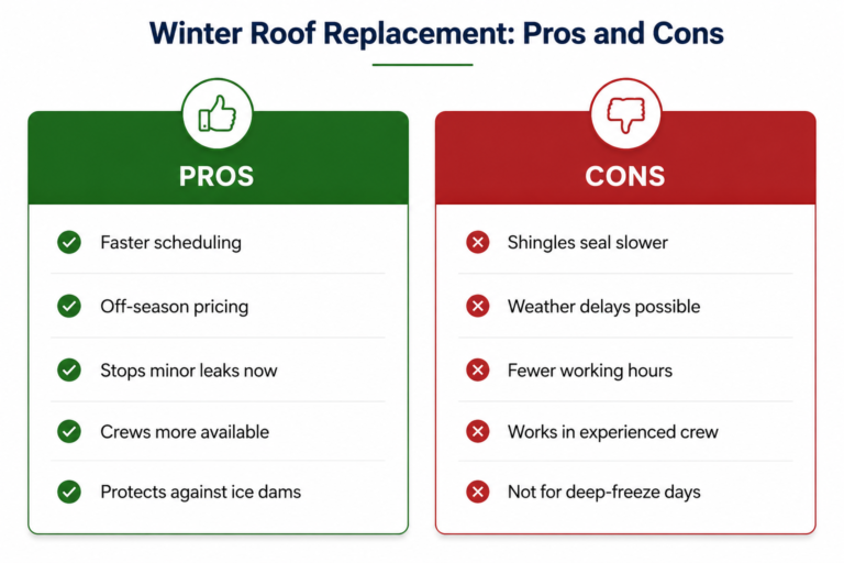 Winter roof replacement pros and cons